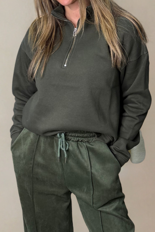 Khaki Half-Zip Sweatshirt