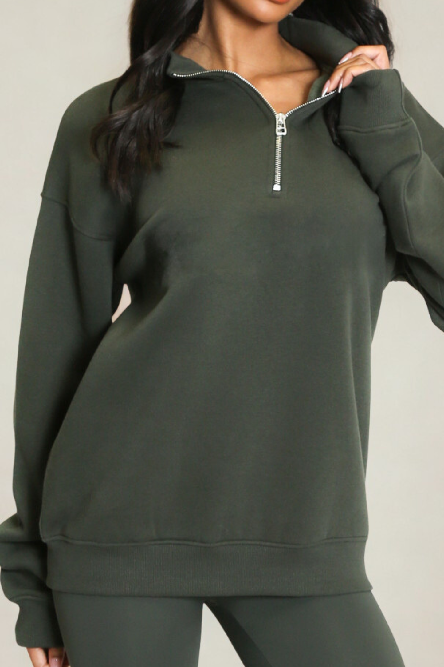 Khaki Half-Zip Sweatshirt