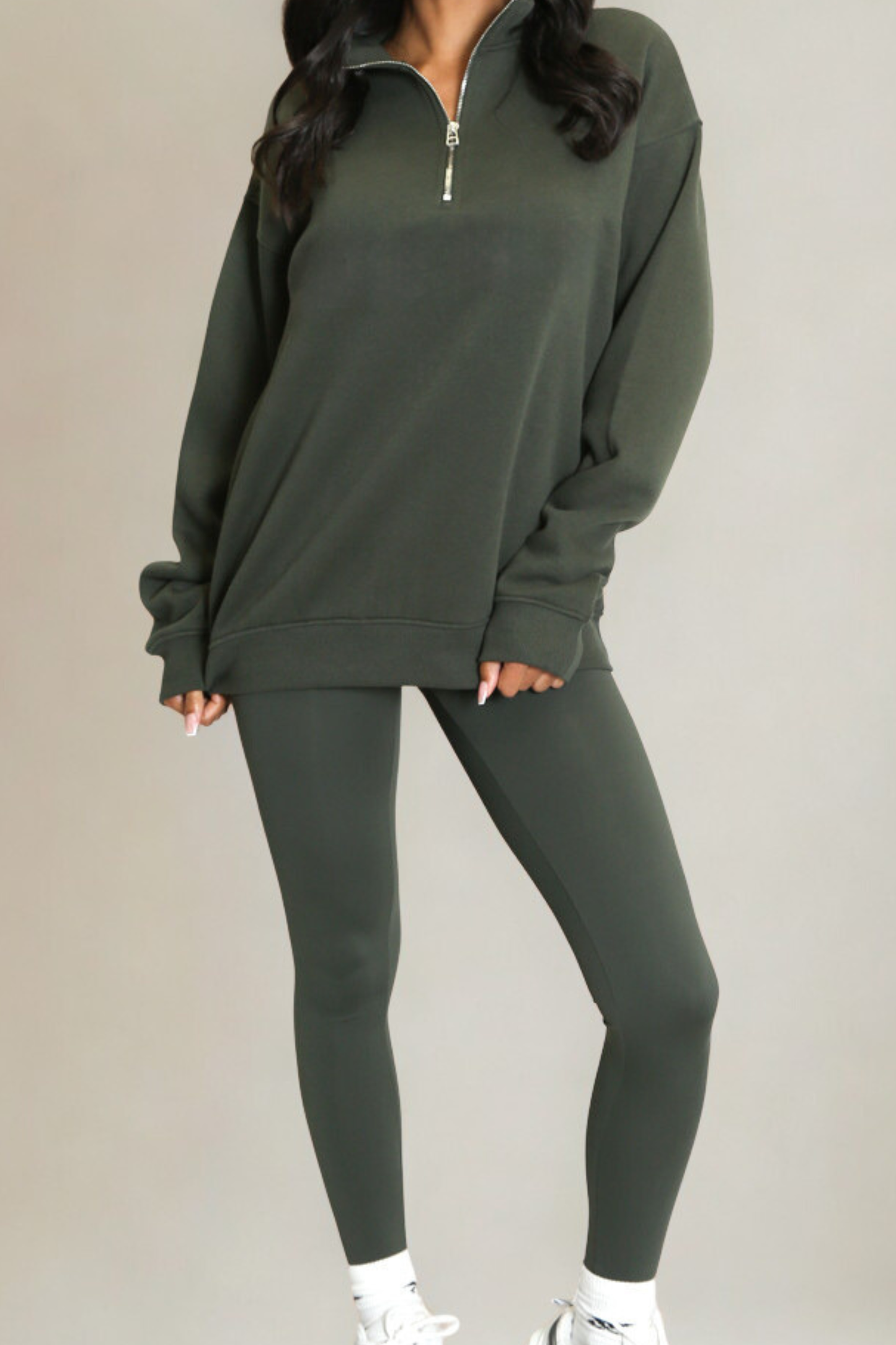 Khaki Half-Zip Sweatshirt