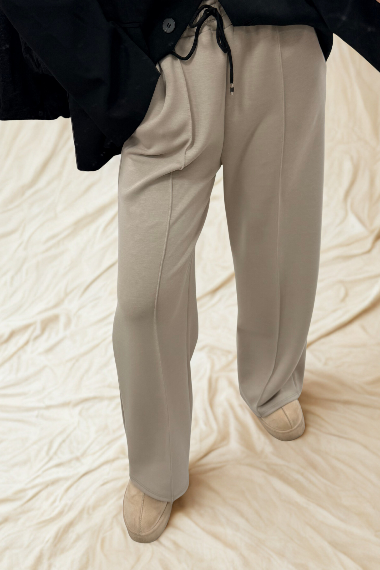 Beige or Black Floaty Trousers with Drawstring Waist