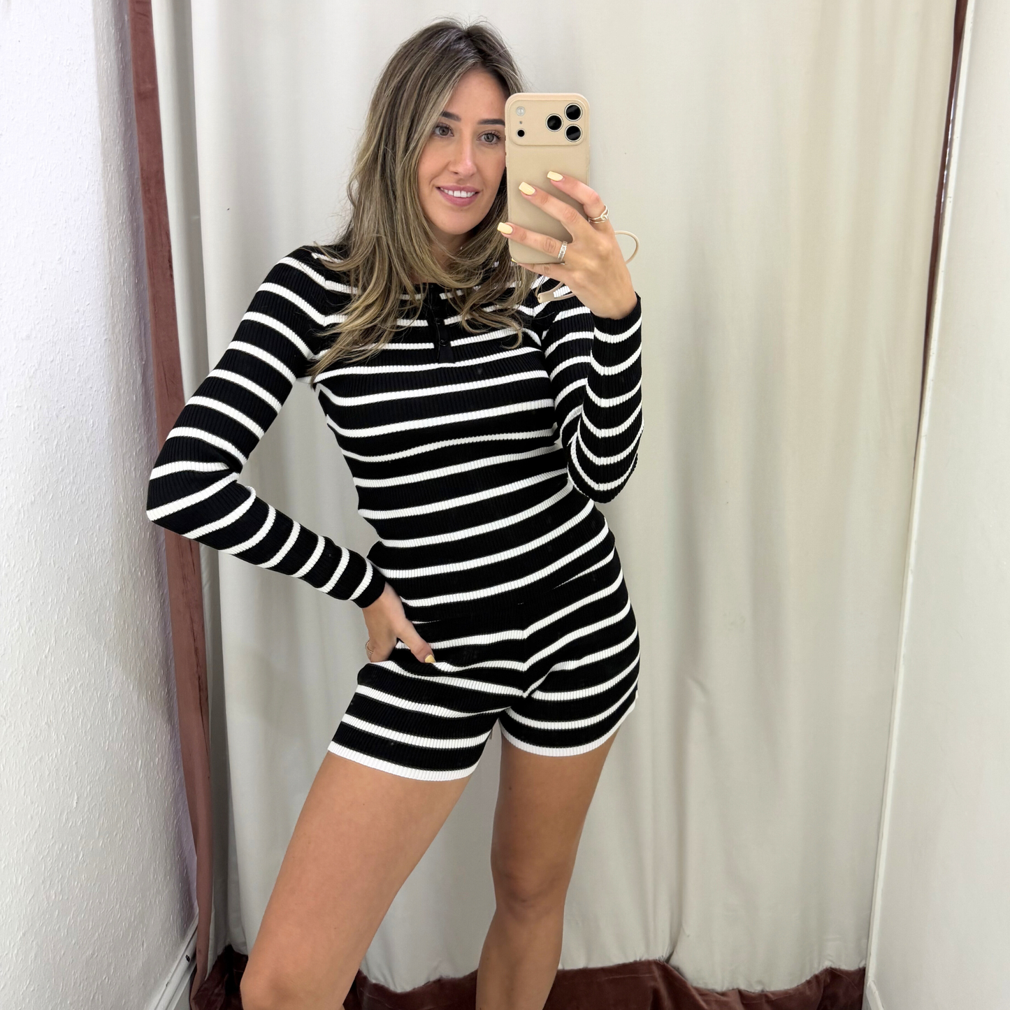 Striped Knit Two-Piece Shorts Set