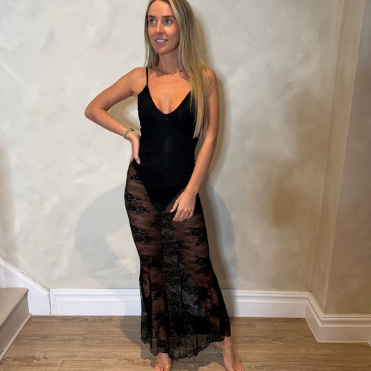 Black Lace Contrast Maxi Dress