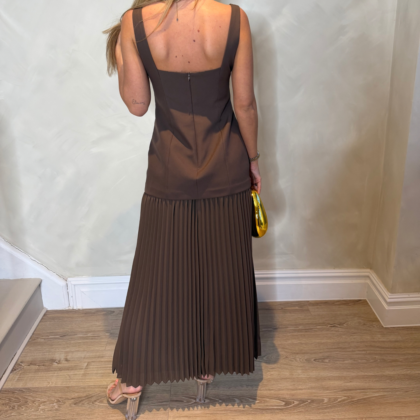 Chocolate Pleated Hem Midi Dress