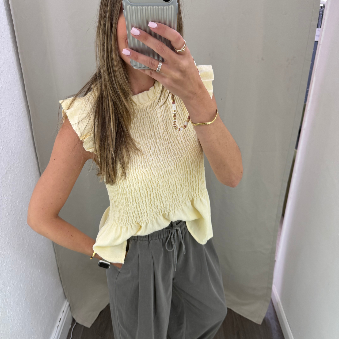 Lemon Smocked Frill Top