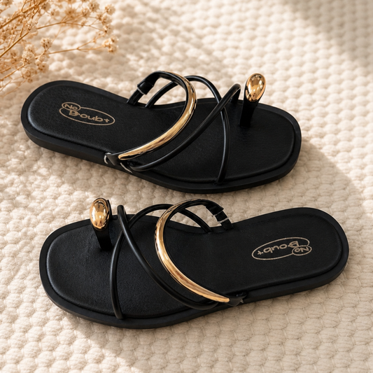 Black & Gold Detail Flat Sandals