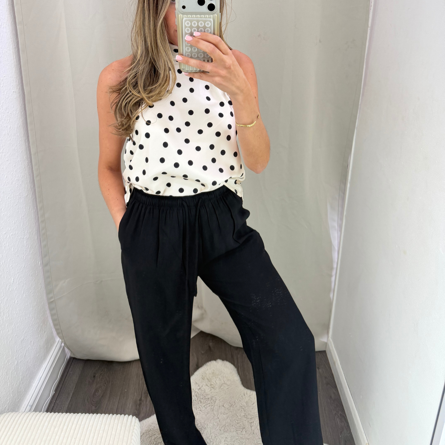 Beige or white Relaxed Drawstring Trousers