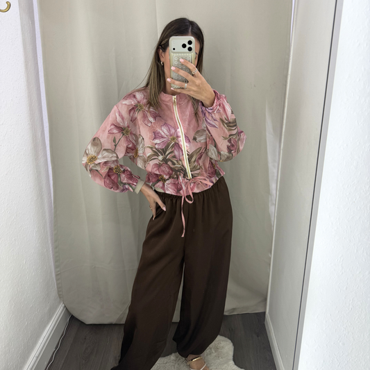 Brown satin cuffed trousers