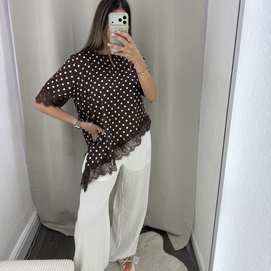 polka dot lace trim top