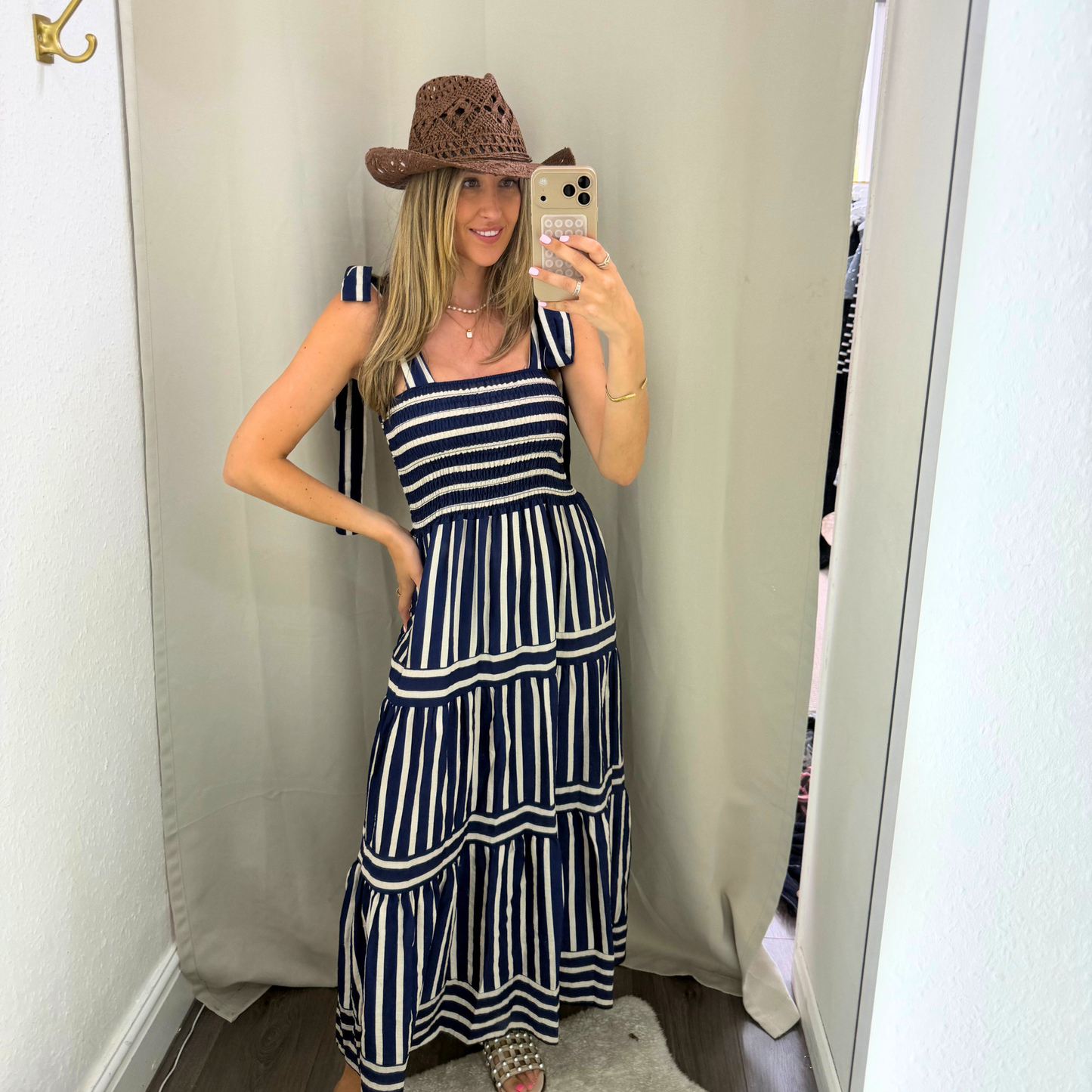 Striped Tie Shoulder Maxi Dress