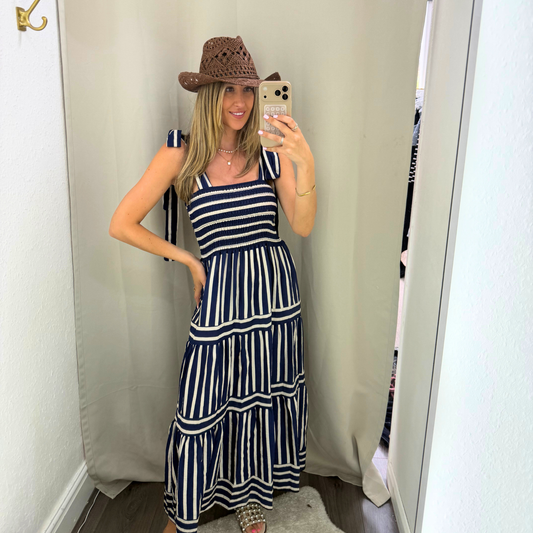 Striped Tie Shoulder Maxi Dress