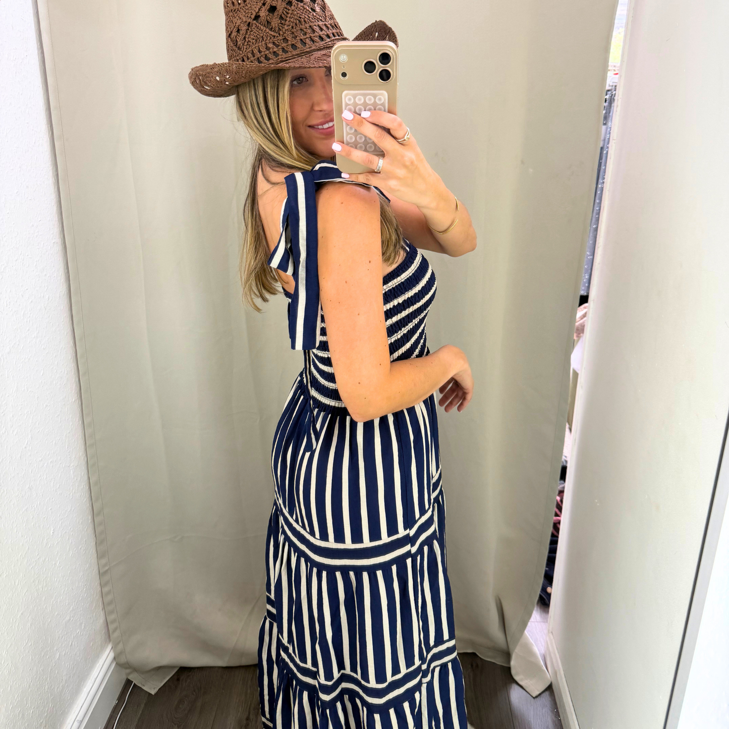 Striped Tie Shoulder Maxi Dress