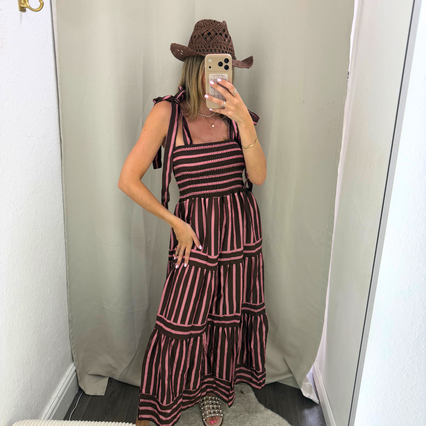 Striped Tie Shoulder Maxi Dress