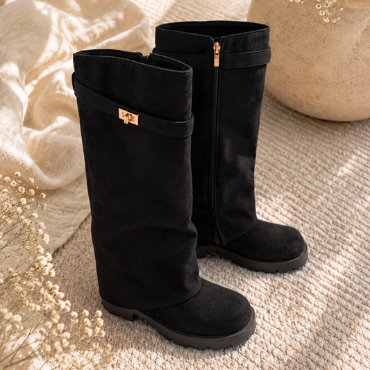 Luxe Suede Knee High Boots – Black