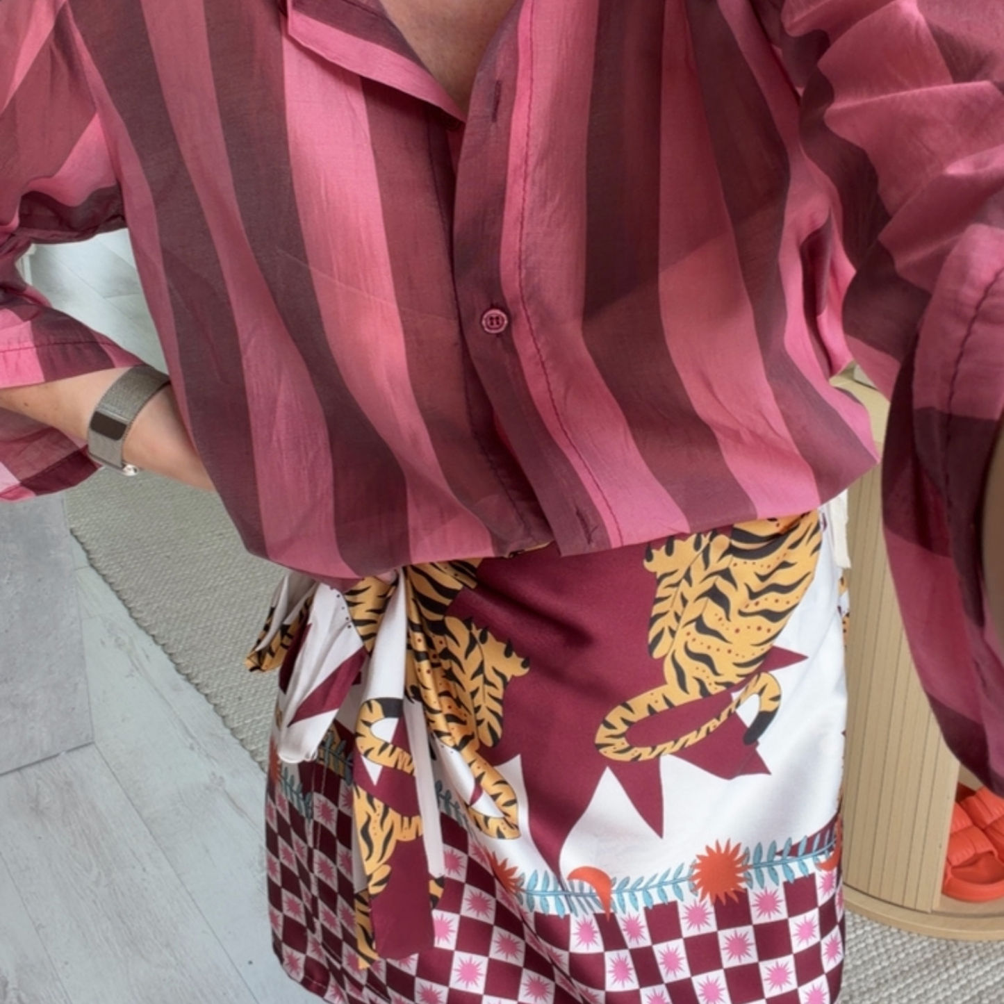 Stripe shirt & wrap skirt set