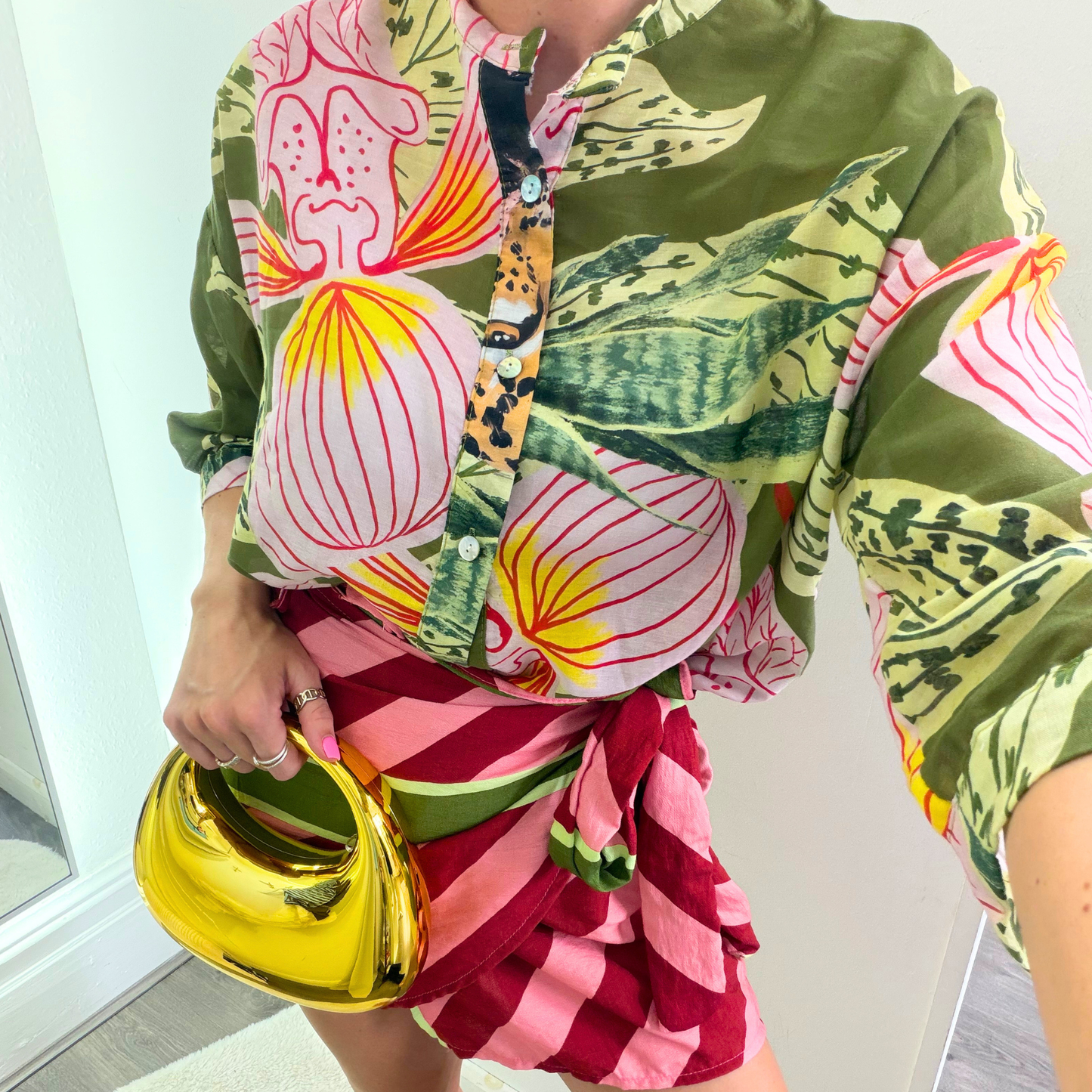 Tropical Stripe Wrap Mini Skirt