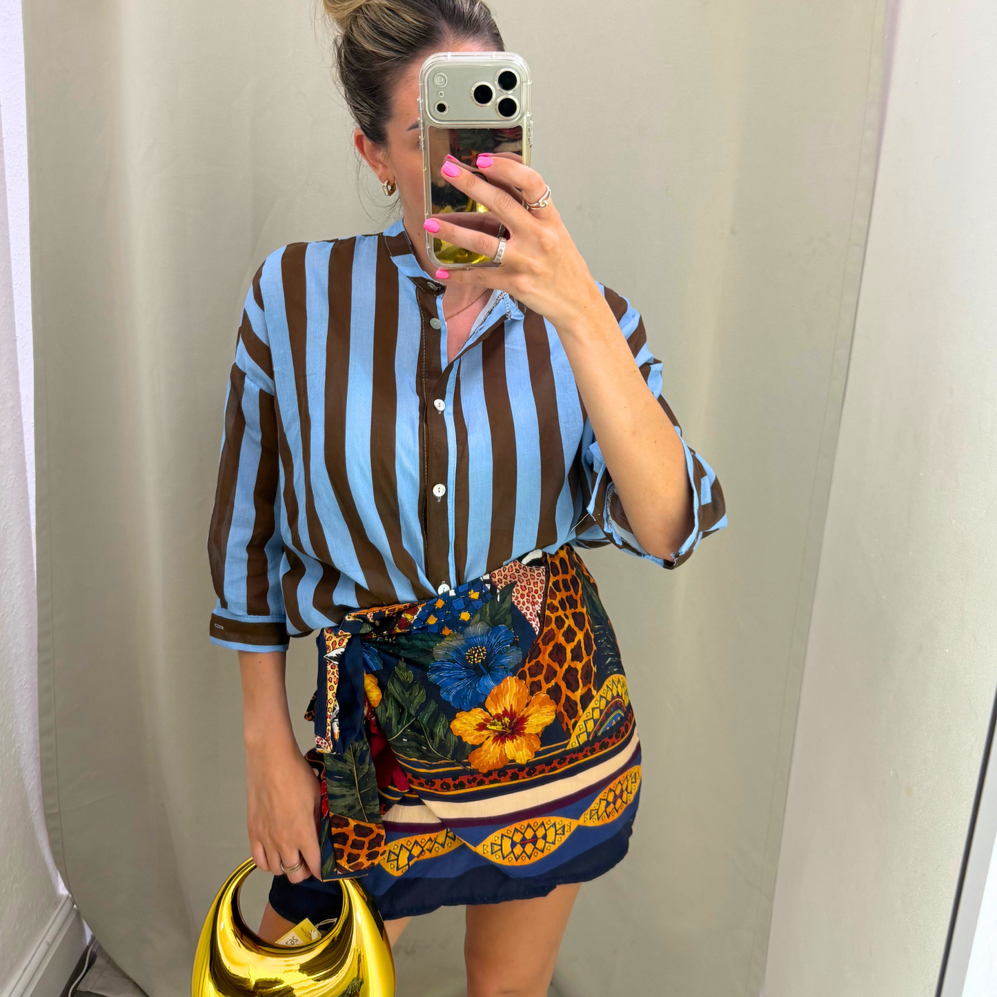 Oversized Stripe Shirt – Sky Blue & Chocolate