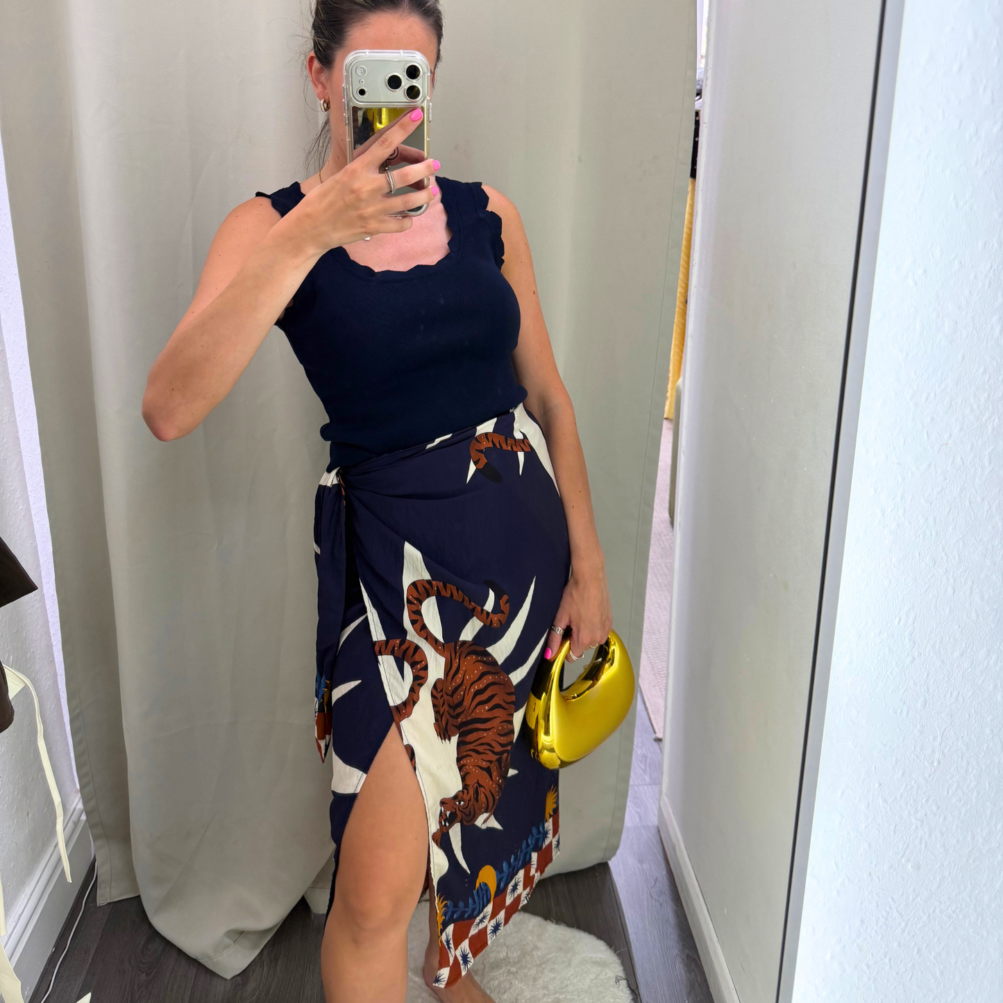 Tiger Print Wrap Midi Skirt