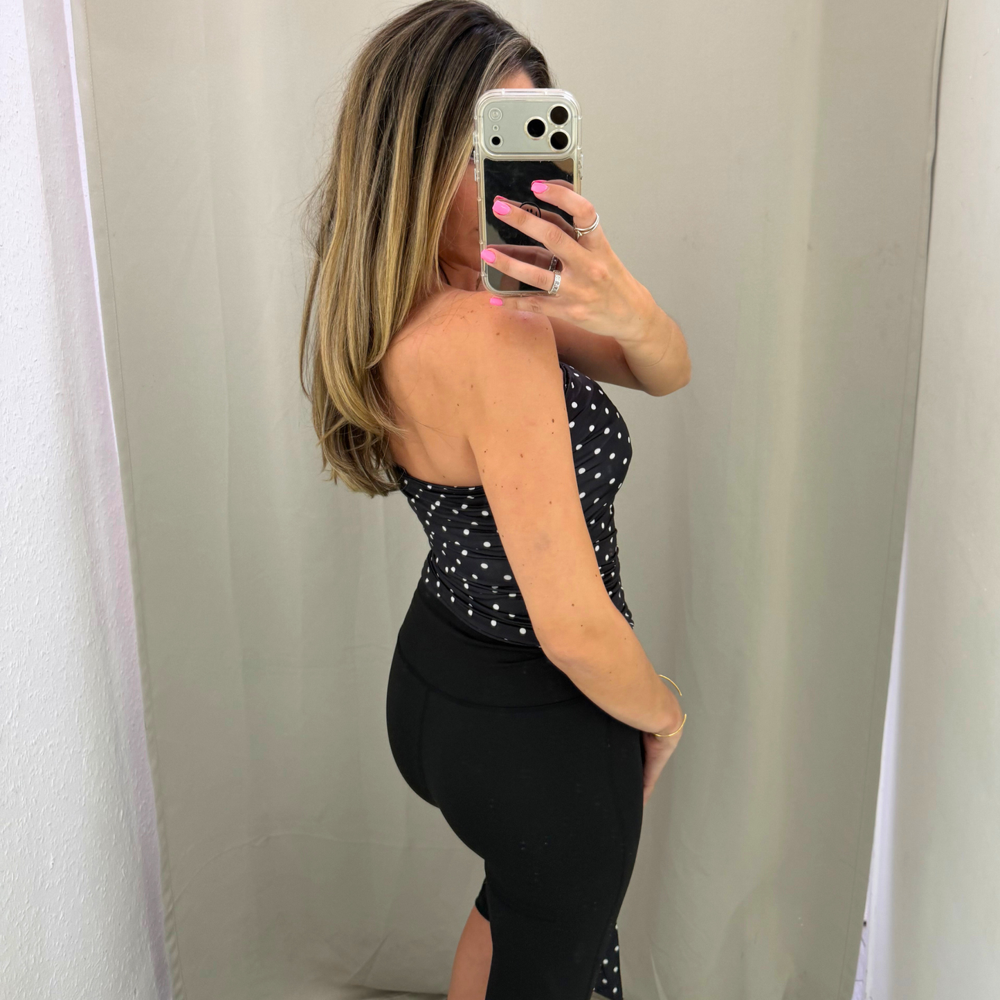 Black Polka Dot Draped Bandeau Top