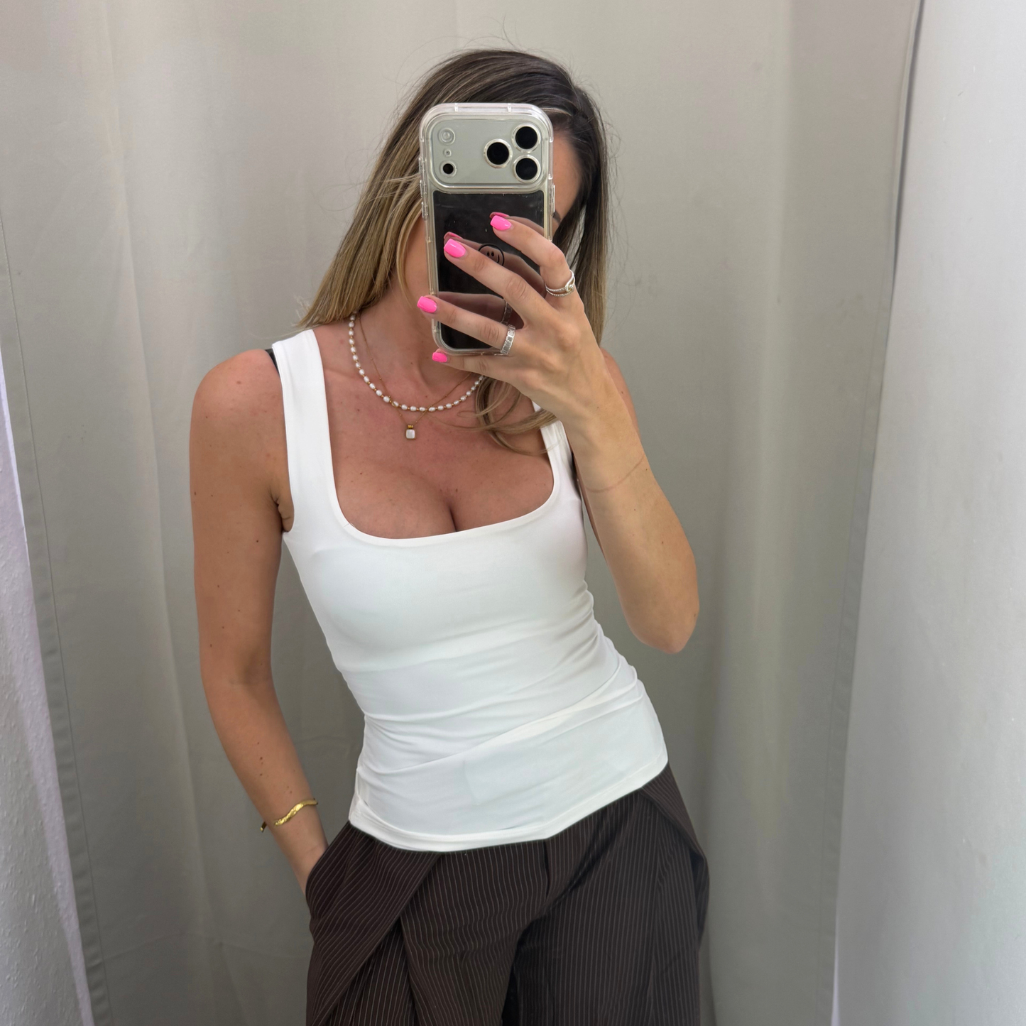 Double-Lined Square Neck Top; Brown, White, Black