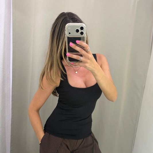 Double-Lined Square Neck Top; Brown, White, Black