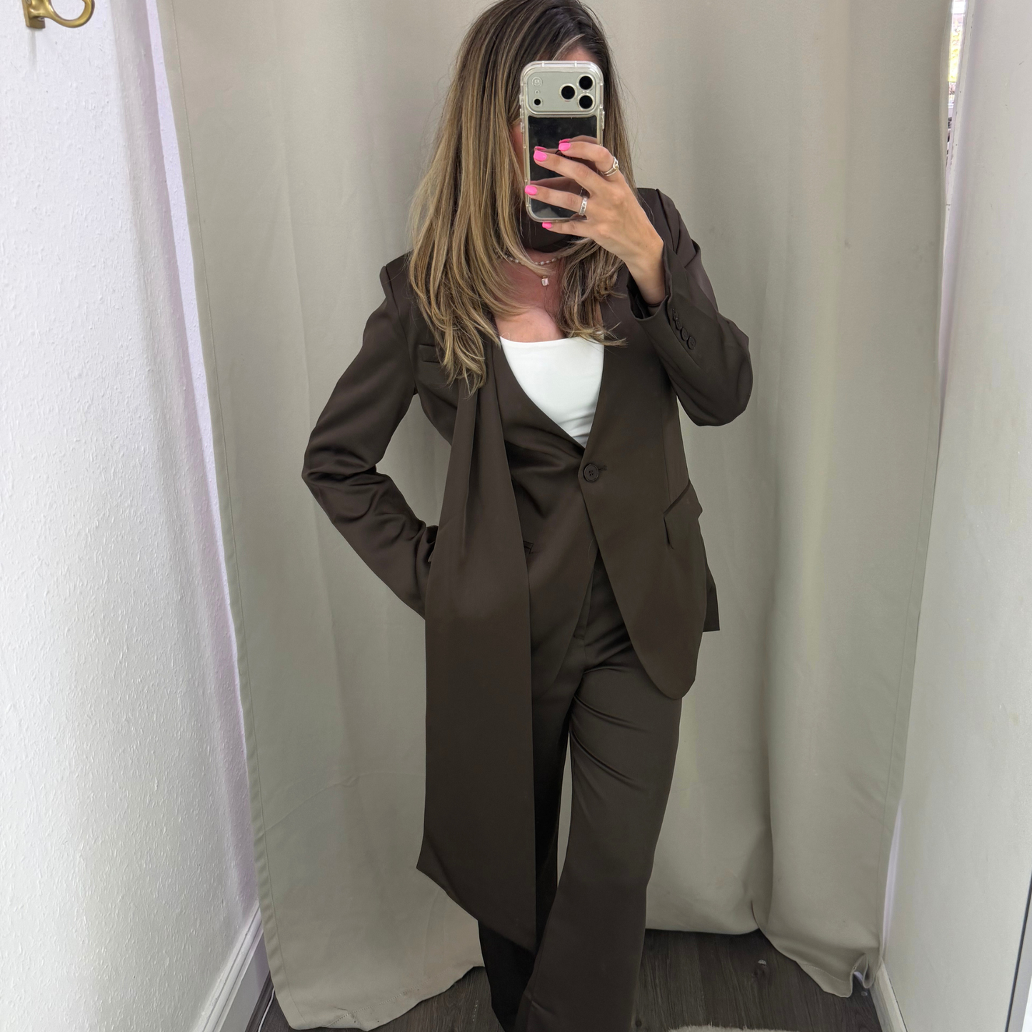 Chocolate Tailored Blazer with Scarf Tie