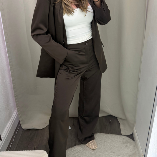 Chocolate Satin Tailored Trousers