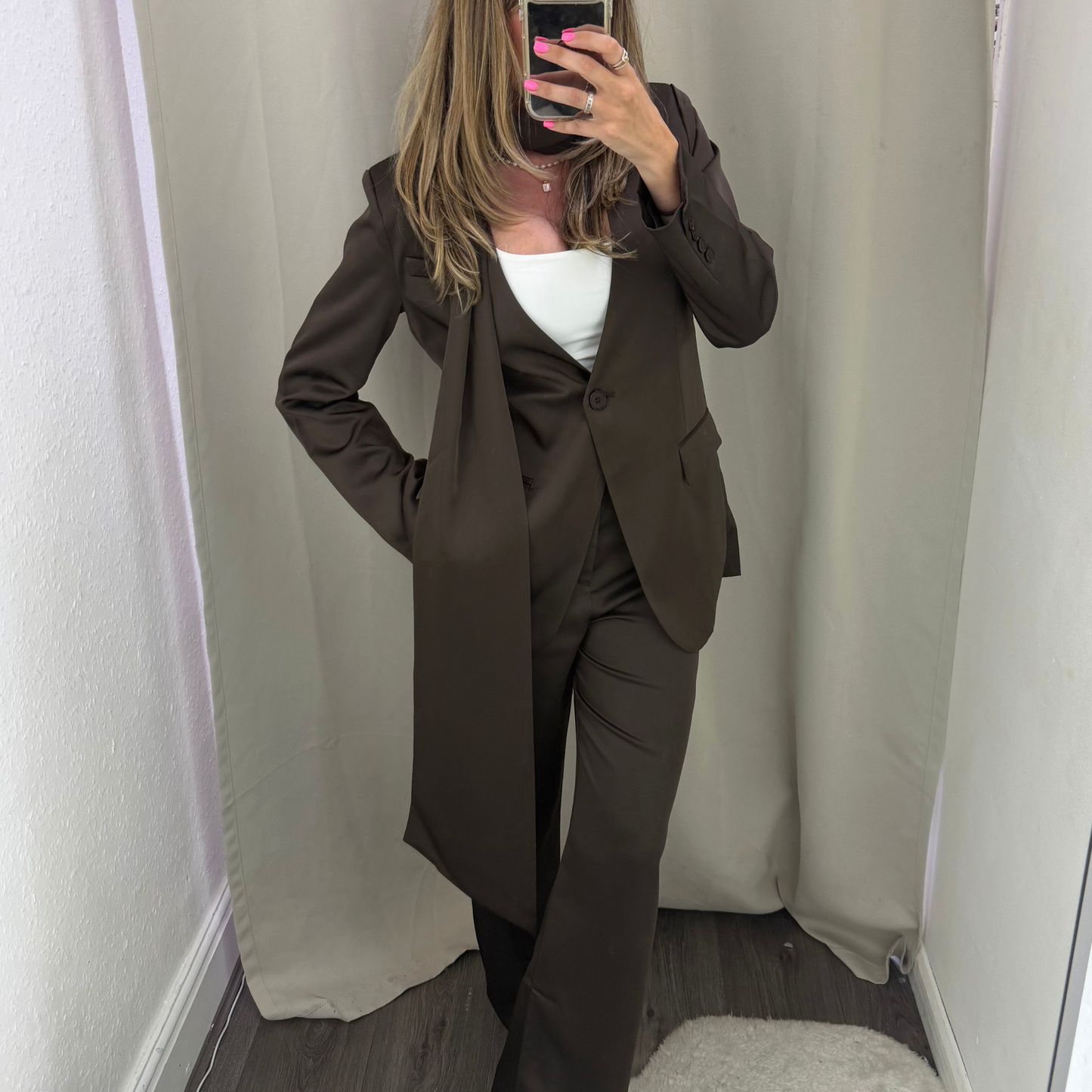 Chocolate Tailored Blazer with Scarf Tie