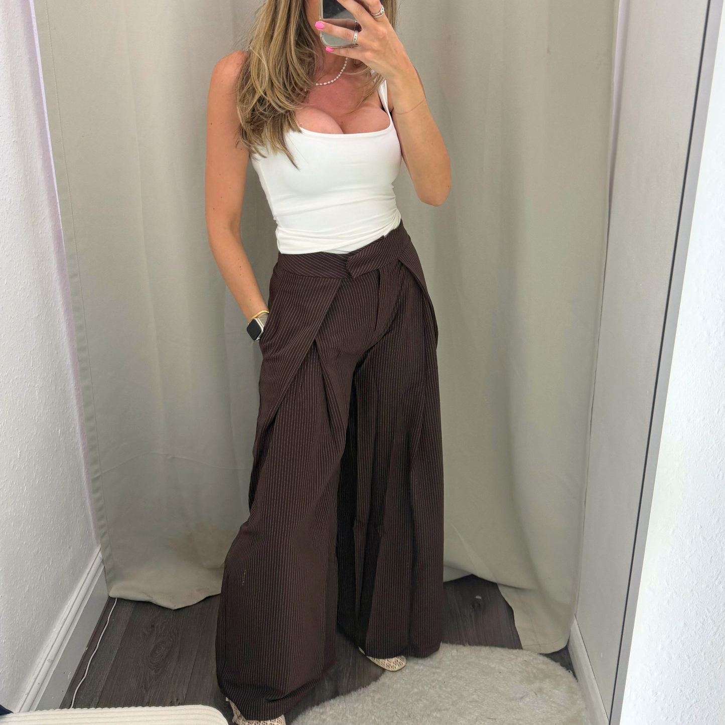 Chocolate Pinstripe Wrap Trousers