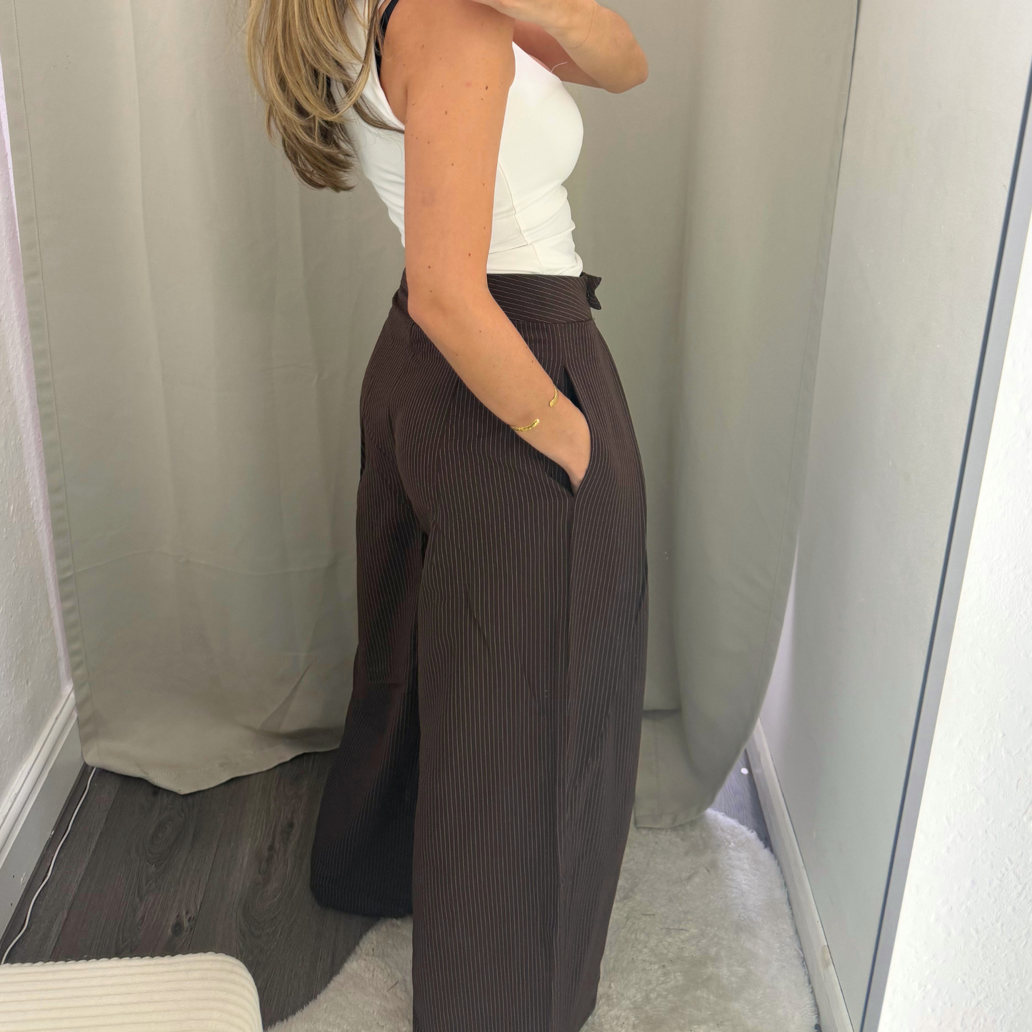 Chocolate Pinstripe Wrap Trousers