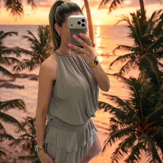 Grey Draped Halter Playsuit