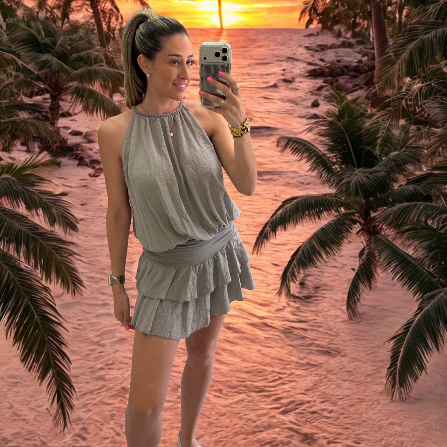 Grey Draped Halter Playsuit