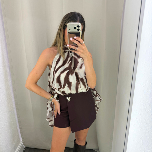 Burgundy Tailored Wrap Skort