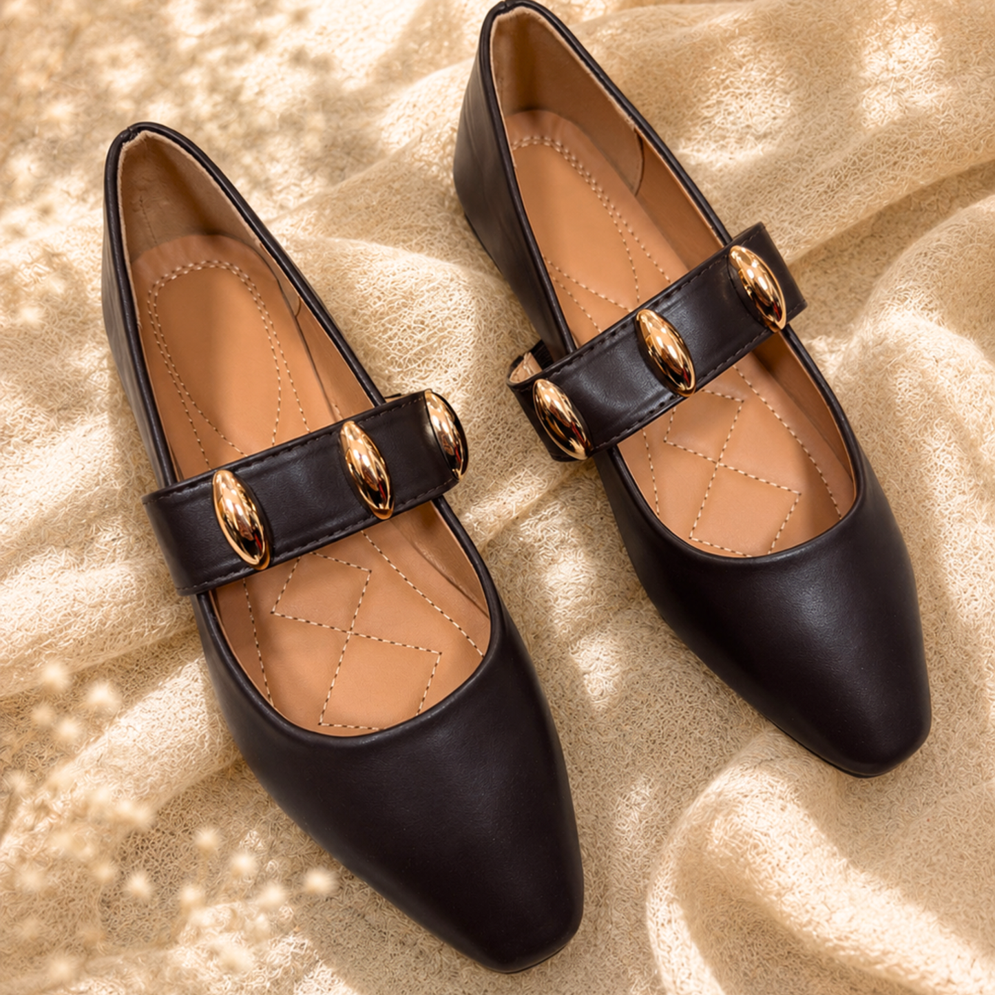Maroon brown Gold Detail Mary Jane Flats