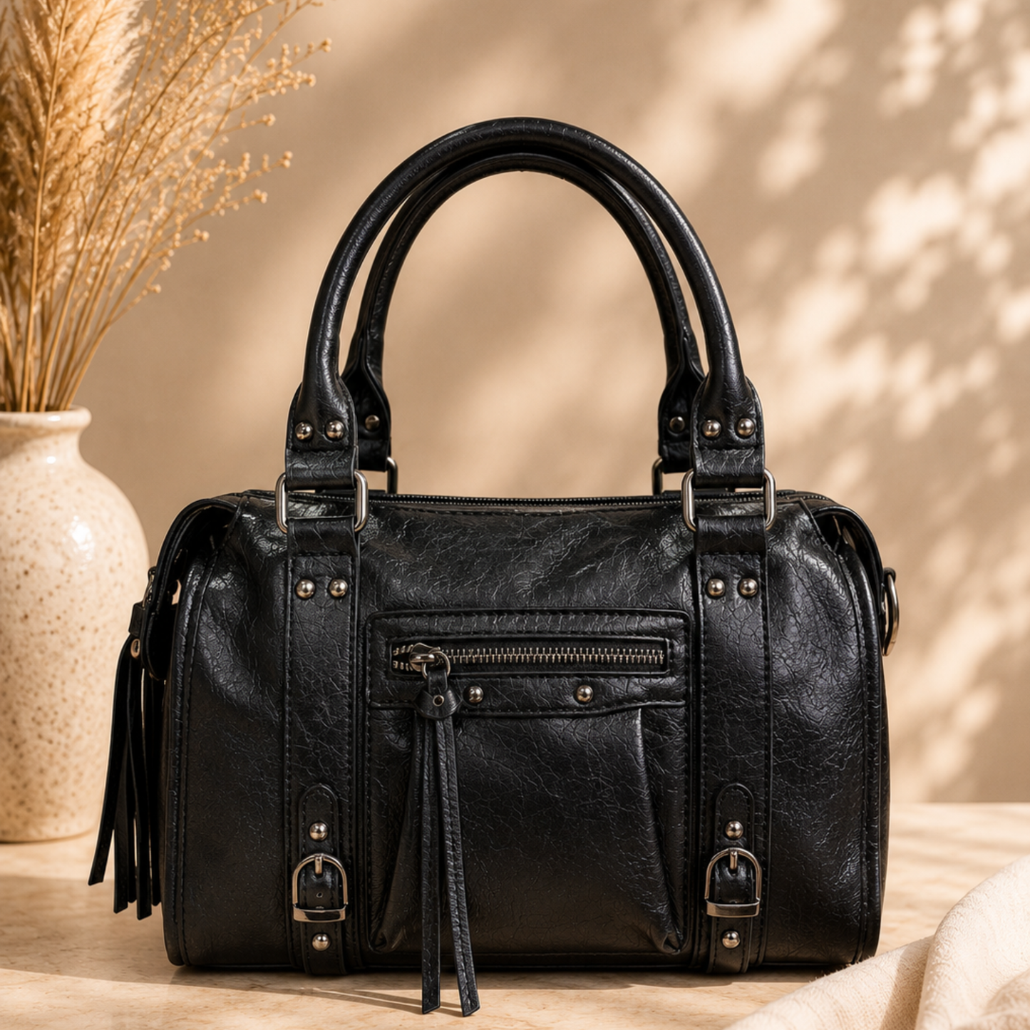 Vintage Buckle Bowling Bag. - green/ black