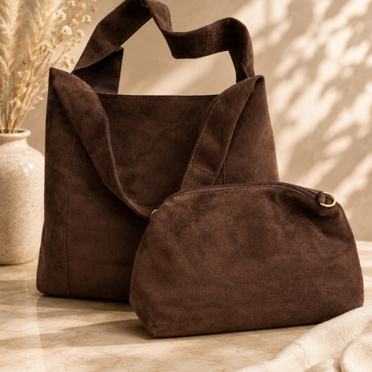 Faux Suede 2-in-1 Tote Bag