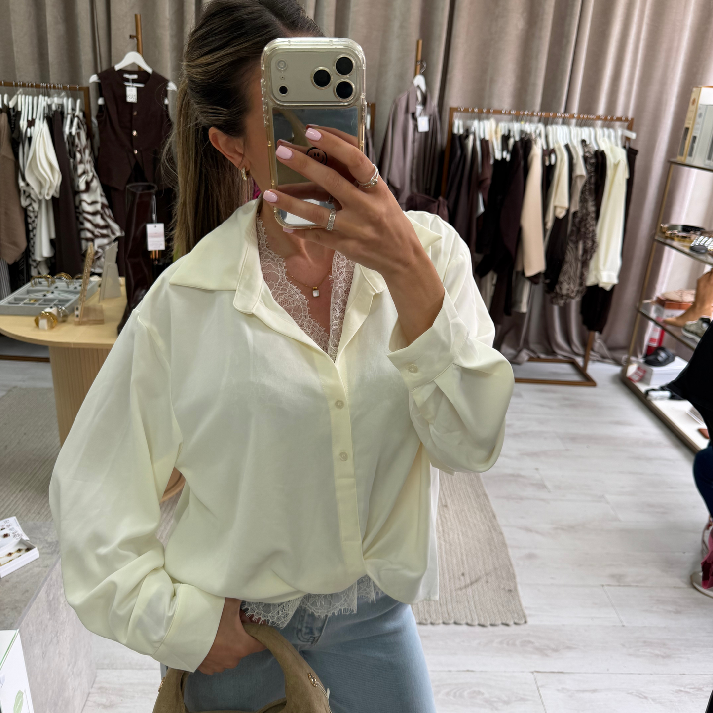 Lace Insert Oversized Shirt