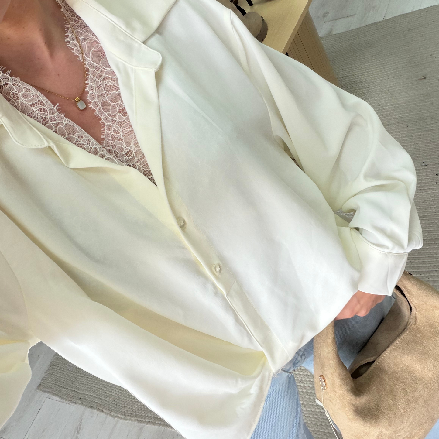 Lace Insert Oversized Shirt