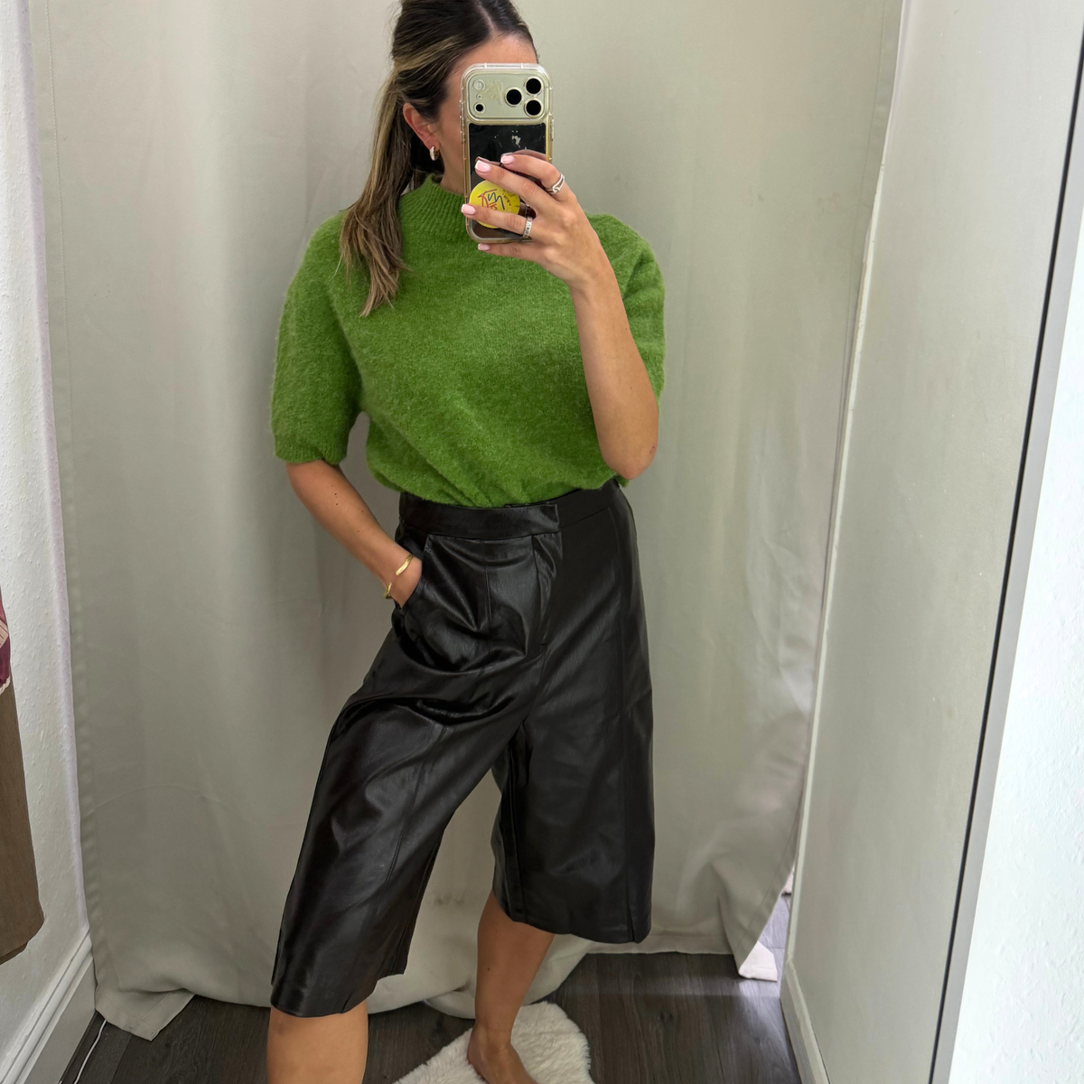 Brown faux leather Bermuda shorts