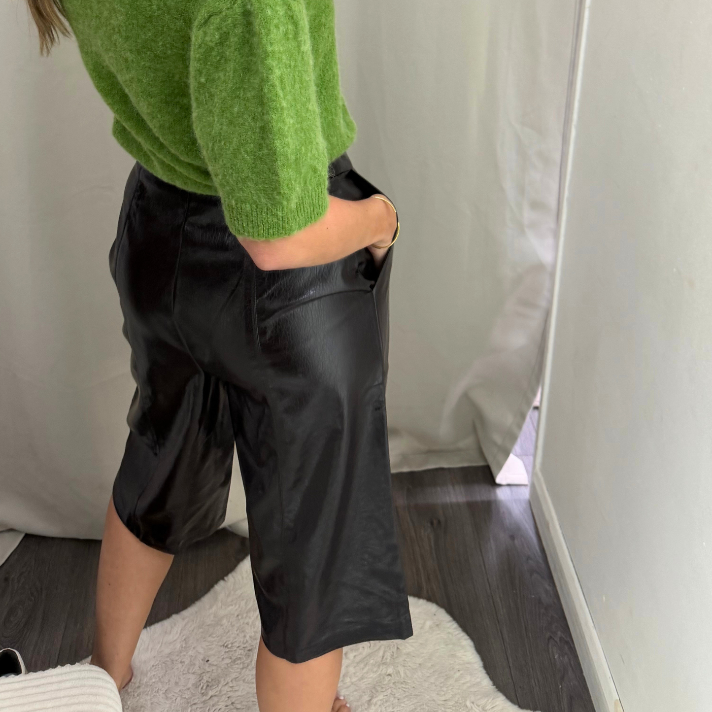 Brown faux leather Bermuda shorts