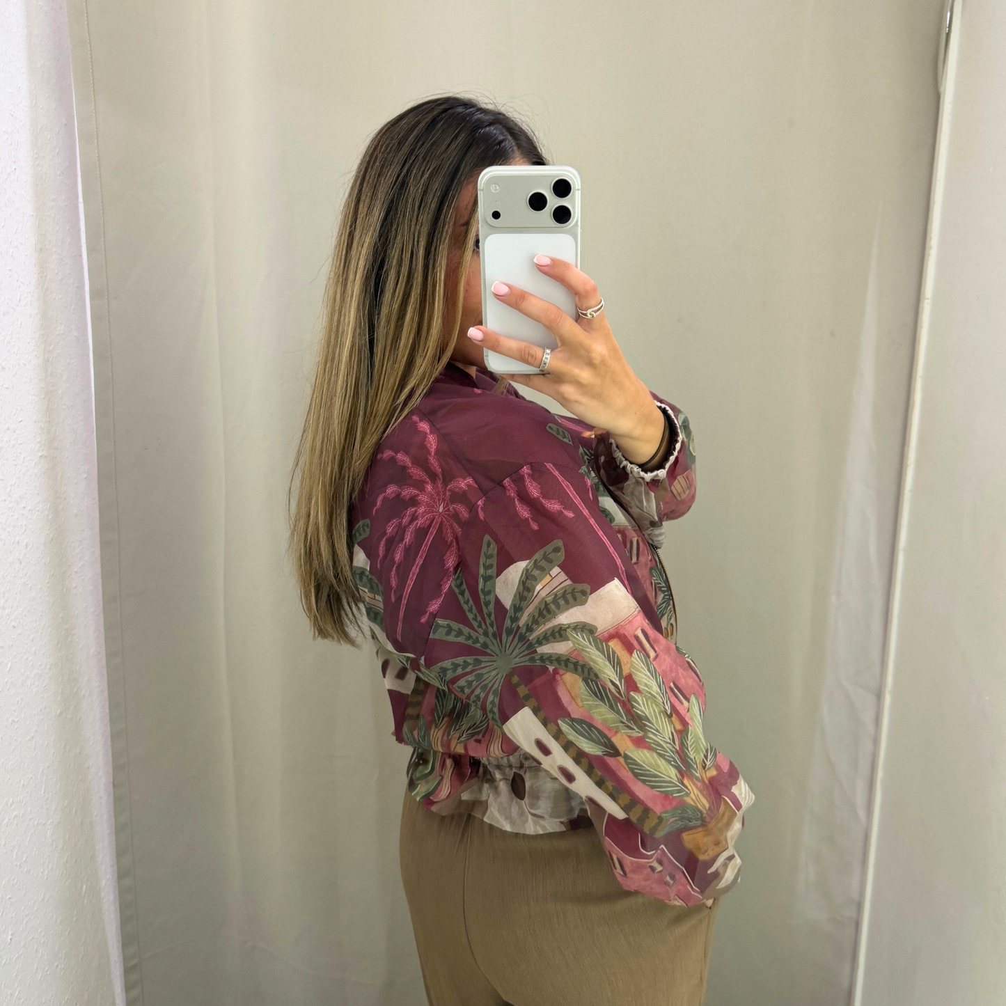 Printed sheer bomber jacket