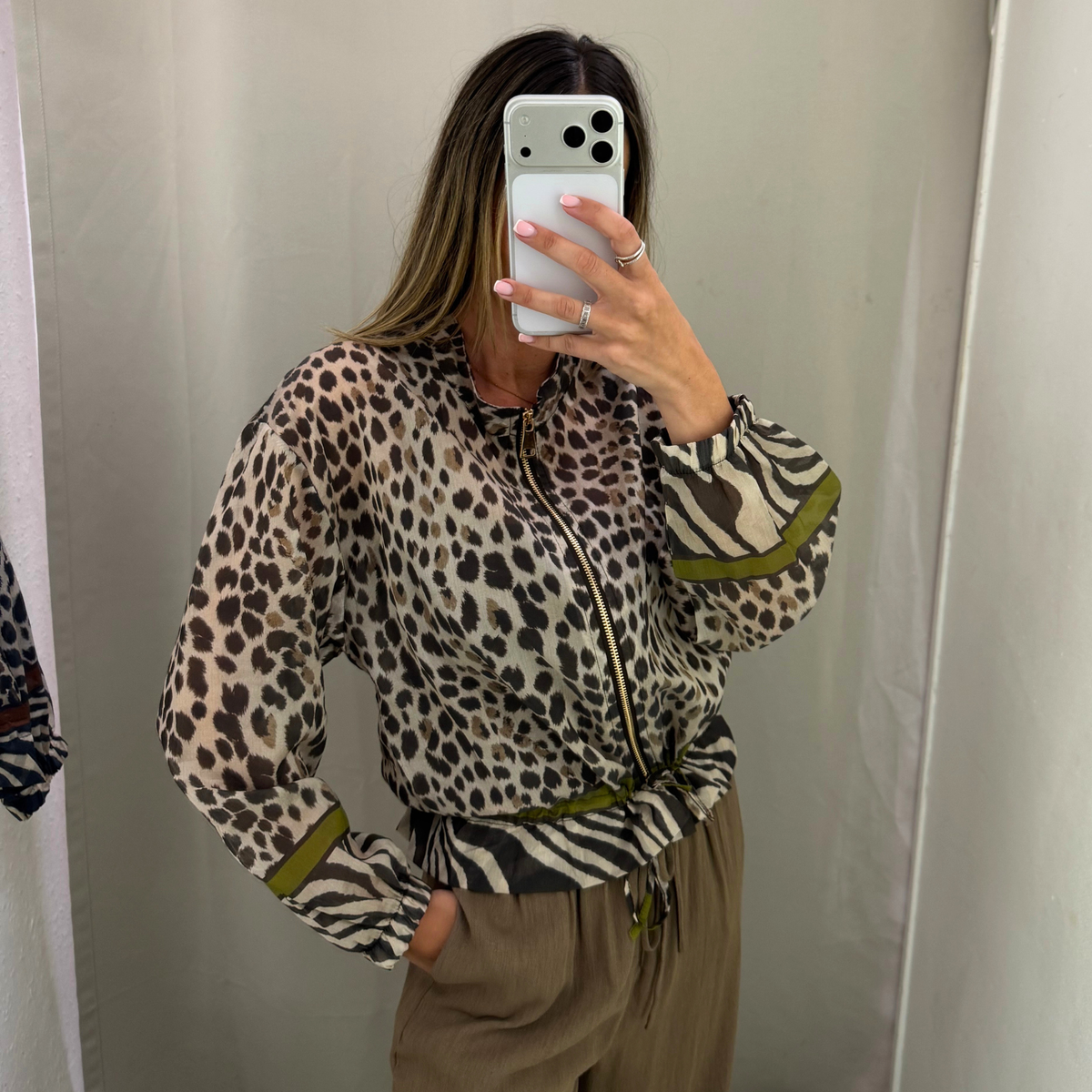 Animal Print sheer Bomber Jacket