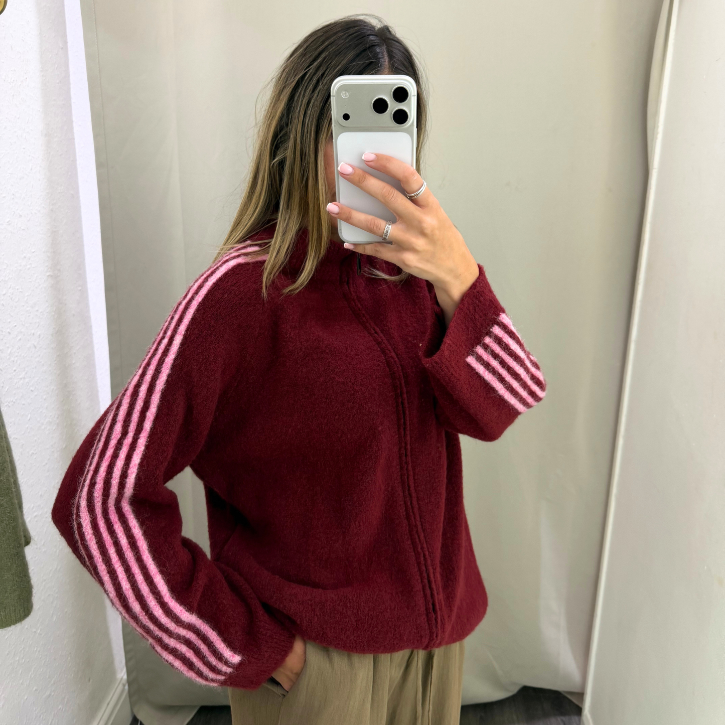 Sport Stripe Zip-Up Knit