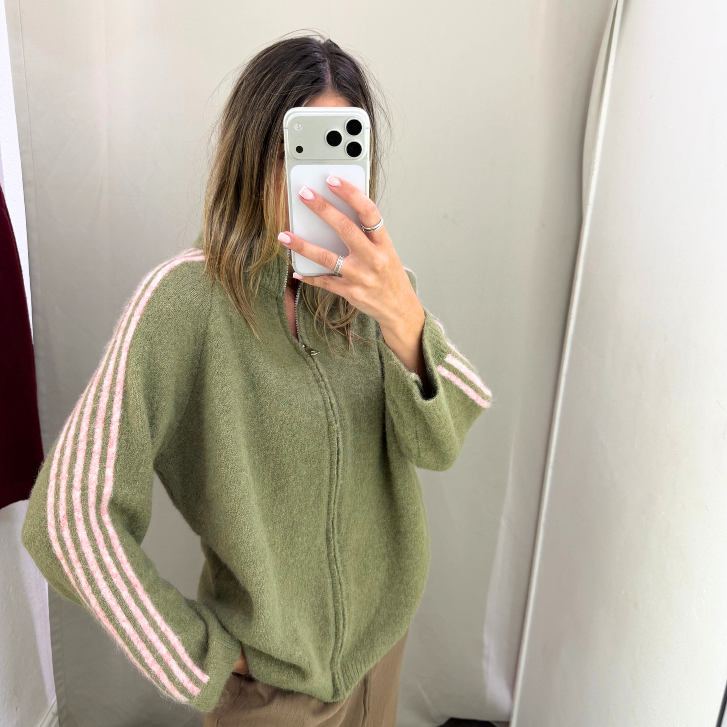 Sport Stripe Zip-Up Knit