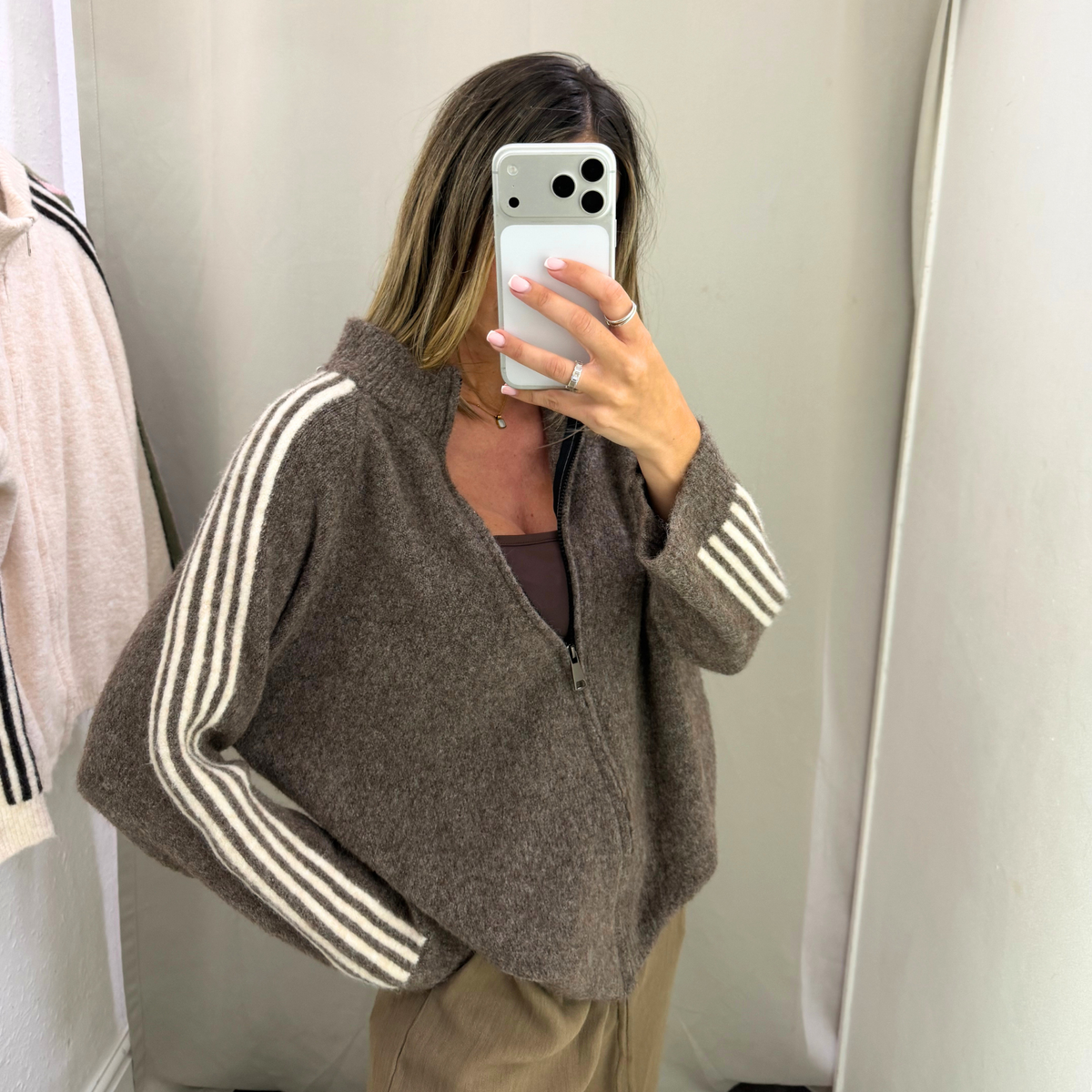 Sport Stripe Zip-Up Knit