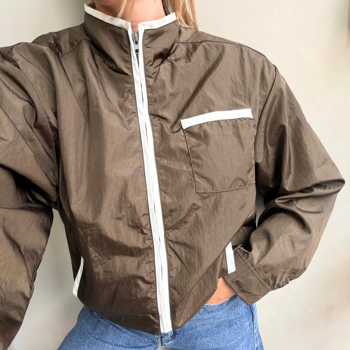 Khaki Contrast Trim Lightweight Bomber Jacket