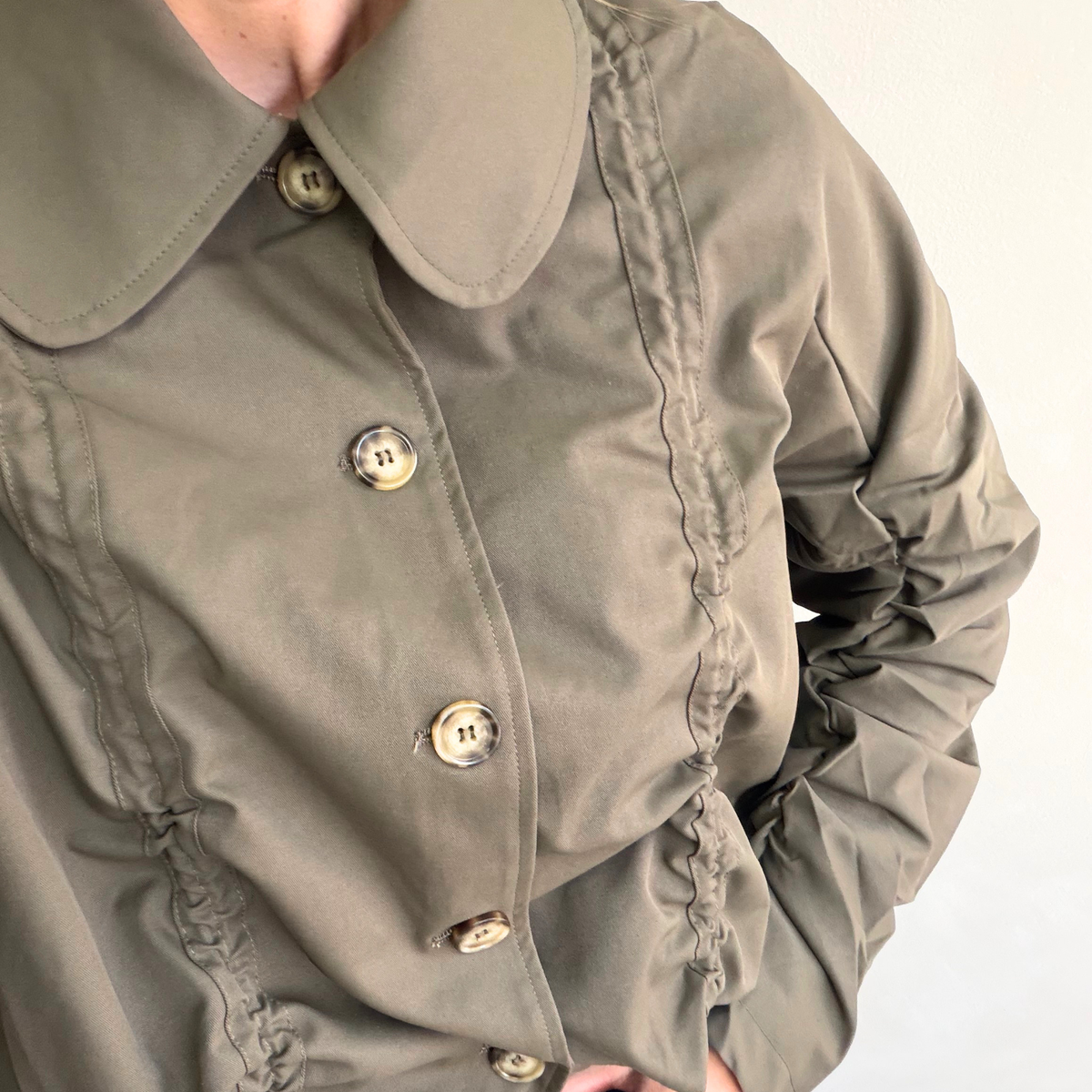 Khaki Ruched Detail Cropped Jacket