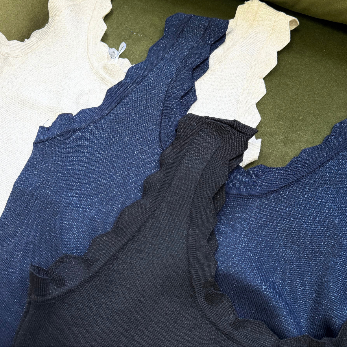 Metallic Scallop Edge Knit Tank Top
