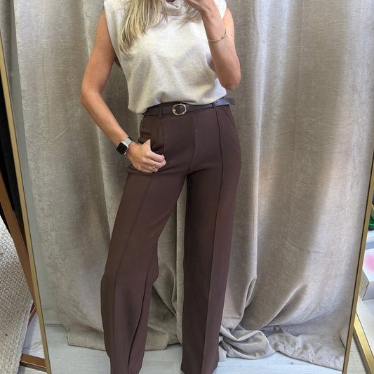 Chocolate Brown Belted Tailored Trousers
