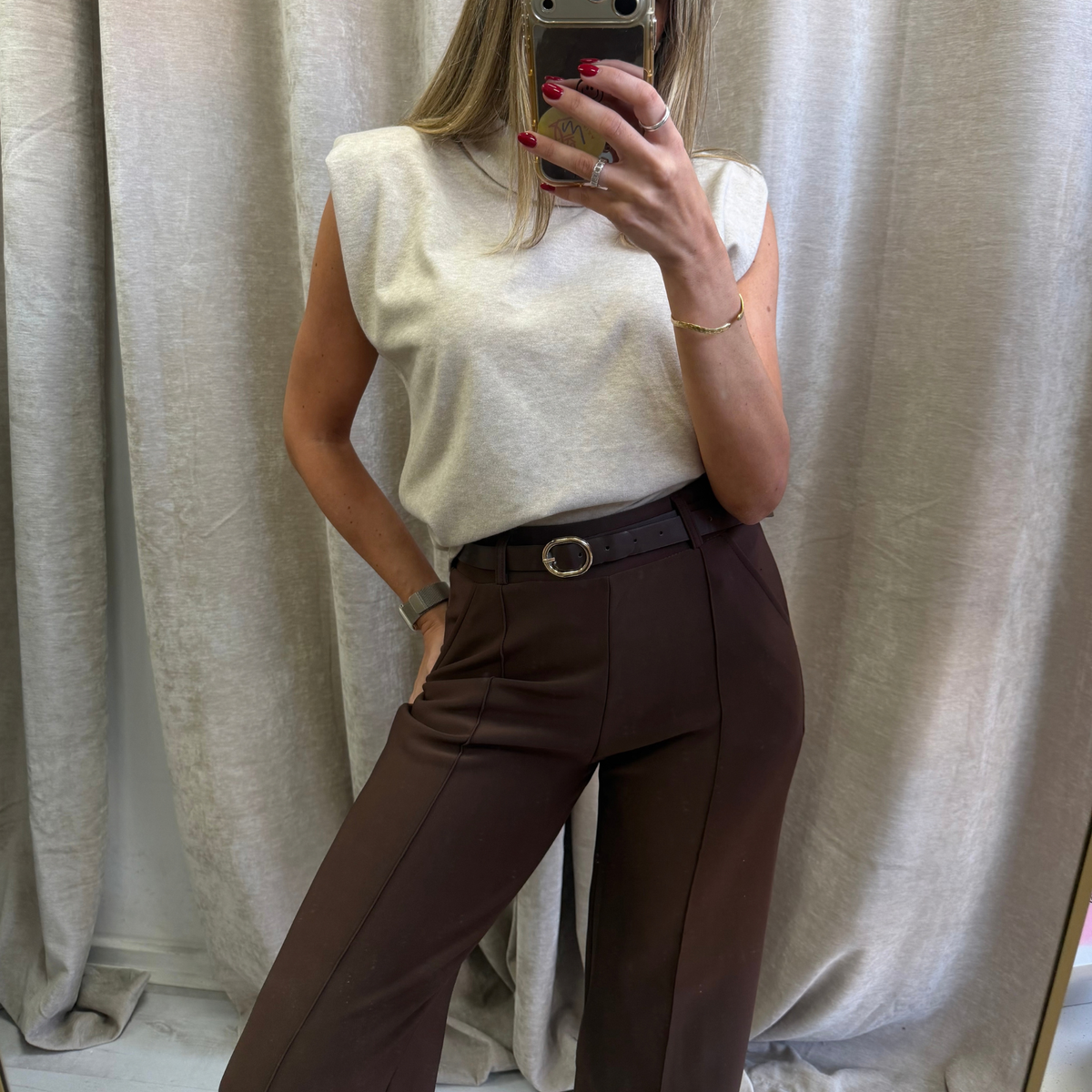 Chocolate Brown Belted Tailored Trousers