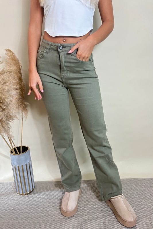 Khaki Straight Leg Denim Jeans